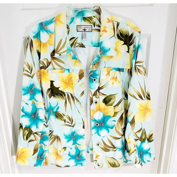 Carribean Joe Womens Multicolor Floral‎ Long Sleeve Button Up Jacket Size 2X - Picture 3 of 8